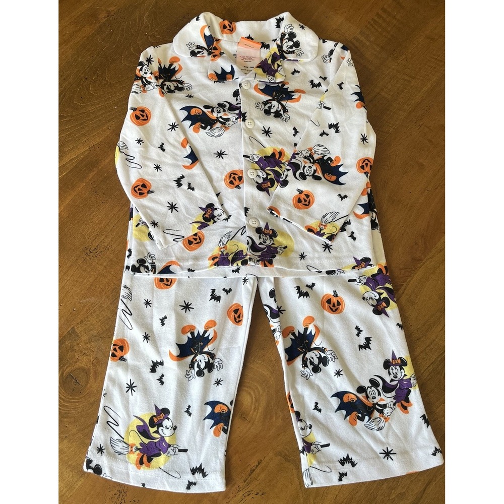 Disney Mickey Minnie Mouse Halloween Bat Pumpkin Pajama Set 24M NWOT